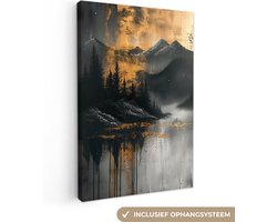 Canvas schilderij 40x60 cm - Wanddecoratie Natuur - Abstract - Landschap - Modern - Muurdecoratie woonkamer - Kamer decoratie modern - Abstracte schilderijen