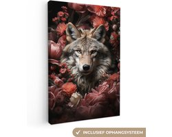Canvas schilderij 40x60 cm - Wolf hond - Kamer decoratie accessoires bloemen - Schilderijen woonkamer dier - Wanddecoratie slaapkamer - Muurdecoratie keuken - Wanddoek interieur binnen - Woondecoratie huis