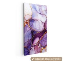 Canvas schilderij 40x80 cm - Marmer lila paars- Kamer decoratie accessoires - Schilderijen woonkamer - Wanddecoratie slaapkamer - Muurdecoratie keuken - Wanddoek interieur binnen - Woondecoratie huis - Schilderij abstract