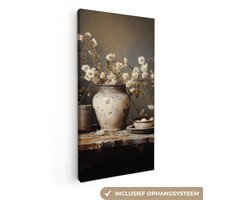 Canvas schilderij 40x80 cm - Stilleven met bloemen - Kamer decoratie accessoires - Schilderijen woonkamer - Wanddecoratie slaapkamer - Muurdecoratie keuken - Wanddoek interieur binnen - Woondecoratie huis - Bloemen schilderij