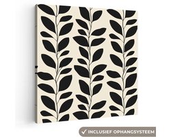 Canvas schilderij 50x50 cm - Exclusieve wanddecoratie Botanisch - Dessin - Zwart - Beige - Muurdecoratie woonkamer - Slaapkamer decoratie - Kamer accessoires - Schilderijen op canvas