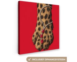 Canvas schilderij 50x50 cm - Exclusieve wanddecoratie Poot - Luipaard - Ketting - Edelstenen - Muurdecoratie woonkamer - Slaapkamer decoratie - Kamer accessoires - Schilderijen op canvas
