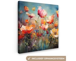 Canvas schilderij 50x50 cm - Wanddecoratie Bloemen - Watercolor - Kunst - Botanisch - Natuur - Muurdecoratie woonkamer - Slaapkamer decoratie - Kamer accessoires - Schilderijen op canvas
