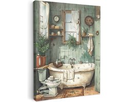 Canvas schilderij 50x70 cm - Wanddecoratie badkamer Vintage - Badkuip - Badkamer - Illustratie - Muurdecoratie WC - Decoratieve accessoires - Toilet muur decoratie - Schilderijen op canvas
