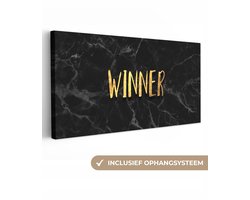 Canvas schilderij 60x30 cm - Wanddecoratie Win - Goud - Marmer - Muurdecoratie woonkamer - Slaapkamer decoratie - Kamer accessoires - Schilderijen op canvas