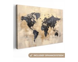 Canvas schilderij 60x40 cm - Exclusieve wanddecoratie Wereldkaart - Goud - Zwart - Abstract - Muurdecoratie woonkamer - Slaapkamer decoratie - Kamer accessoires - Schilderijen op canvas