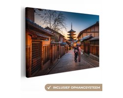 Canvas schilderij 60x40 cm - Wanddecoratie Architectuur - Kyoto - Japan - Muurdecoratie woonkamer - Slaapkamer decoratie - Kamer accessoires - Schilderijen op canvas