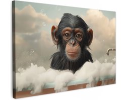 Canvas schilderij 60x40 cm - Wanddecoratie badkamer Aap - Dieren - Bad - Schuim - Muurdecoratie WC - Decoratieve accessoires - Toilet muur decoratie - Schilderijen op canvas