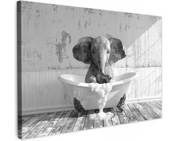 Canvas schilderij 60x40 cm - Wanddecoratie badkamer Olifant - Vintage - Dieren - Zwart - Wit - Muurdecoratie WC - Decoratieve accessoires - Toilet muur decoratie - Schilderijen op canvas