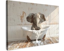 Canvas schilderij 60x40 cm - Wanddecoratie badkamer Vintage - Olifant - Badkuip - Schuim - Wilde dieren - Muurdecoratie WC - Decoratieve accessoires - Toilet muur decoratie - Schilderijen op canvas