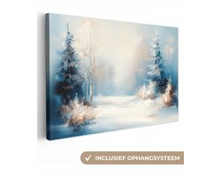 Canvas schilderij 60x40 cm - Wanddecoratie Bos - Winter - Natuur - Abstract - Sneeuw - Muurdecoratie woonkamer - Slaapkamer decoratie - Kamer accessoires - Schilderijen op canvas