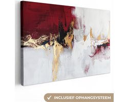 Canvas schilderij 60x40 cm - Wanddecoratie Rood - Marmer - Abstract - Goud - Modern - Muurdecoratie woonkamer - Slaapkamer decoratie - Kamer accessoires - Schilderijen op canvas