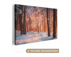 Canvas schilderij 60x40 cm - Wanddecoratie Winter - Bos - Boom - Muurdecoratie woonkamer - Slaapkamer decoratie - Kamer accessoires - Schilderijen op canvas