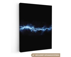 Canvas schilderij 60x80 cm - Exclusieve wanddecoratie Gaming - Bliksemflits - Blauw - Energie - Muurdecoratie game room - Gaming kamer decoratie - Gameroom accessoires - Schilderijen