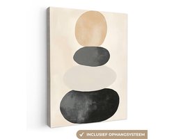 Canvas schilderij 60x80 cm - Exclusieve wanddecoratie Japandi - Wabi sabi - Beige - Muurdecoratie woonkamer - Slaapkamer decoratie - Kamer accessoires - Schilderijen op canvas