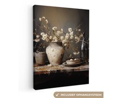 Canvas schilderij 60x80 cm - Stilleven met bloemen - Kamer decoratie accessoires - Schilderijen woonkamer - Wanddecoratie slaapkamer - Muurdecoratie keuken - Wanddoek interieur binnen - Woondecoratie huis - Bloemen schilderij
