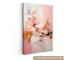 Canvas schilderij 60x90 cm - Abstracte schilderijen - Kamer decoratie accessoires - Schilderijen woonkamer - Wanddecoratie slaapkamer - Muurdecoratie keuken - Wanddoek interieur binnen - Woondecoratie huis - Oranje roze woonaccessoires