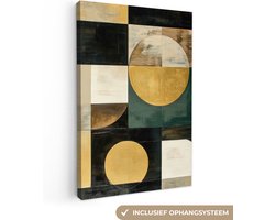 Canvas schilderij 60x90 cm - Wanddecoratie Abstract - Goud - Brons - Vormen - Geometrisch - Muurdecoratie woonkamer - Slaapkamer decoratie - Kamer accessoires - Schilderijen op canvas