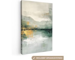 Canvas schilderij 60x90 cm - Wanddecoratie Groen - Modern - Abstract - Goud - Muurdecoratie woonkamer - Slaapkamer decoratie - Kamer accessoires - Schilderijen op canvas