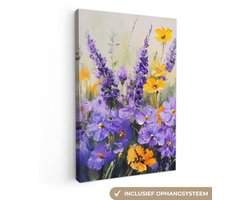 Canvas schilderij 60x90 cm - Wanddecoratie Lavendel - Bloemen - Natuur - Kunst - Muurdecoratie woonkamer - Slaapkamer decoratie - Kamer accessoires - Schilderijen op canvas
