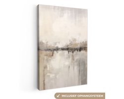 Canvas schilderij 60x90 cm - Wanddecoratie Moderne kunst - Abstract - Beige - Muurdecoratie woonkamer - Kamer decoratie modern - Abstracte schilderijen