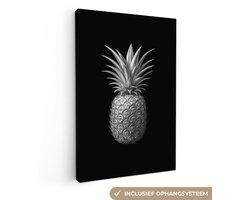 Canvas schilderij 80x120 cm - Exclusieve wanddecoratie Ananas - Gedetailleerd - Bladeren - Muurdecoratie accessoires - Keuken decoratie muur - Schilderijen op canvas