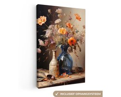 Canvas schilderij 80x120 cm - Kleurrijk stilleven schilderij - Kamer decoratie accessoires - Schilderijen woonkamer - Wanddecoratie slaapkamer - Muurdecoratie keuken - Wanddoek interieur binnen - Woondecoratie huis - Bloemenvaas