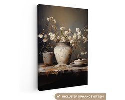 Canvas schilderij 80x120 cm - Stilleven met bloemen - Kamer decoratie accessoires - Schilderijen woonkamer - Wanddecoratie slaapkamer - Muurdecoratie keuken - Wanddoek interieur binnen - Woondecoratie huis - Bloemen schilderij