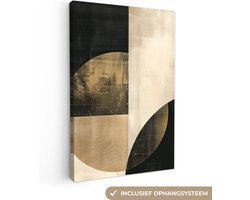 Canvas schilderij 80x120 cm - Wanddecoratie Abstract - Geometrische vormen - Zwart - Goud - Muurdecoratie woonkamer - Kamer decoratie modern - Abstracte schilderijen