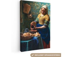 Canvas schilderij 80x120 cm - Wanddecoratie Melkmeisje - Amandelbloesem - Van Gogh - Vermeer - Schilderij - Oude meesters - Muurdecoratie woonkamer - Slaapkamer decoratie - Kamer accessoires - Schilderijen op canvas