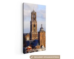 Canvas schilderij 80x160 cm - Wanddecoratie Domtoren - Nederland - Utrecht - Muurdecoratie woonkamer - Slaapkamer decoratie - Kamer accessoires - Schilderijen op canvas