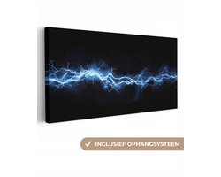 Canvas schilderij 80x40 cm - Exclusieve wanddecoratie Gaming - Bliksemflits - Blauw - Energie - Muurdecoratie game room - Gaming kamer decoratie - Gameroom accessoires - Schilderijen