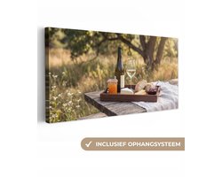 Canvas schilderij 80x40 cm - Exclusieve wanddecoratie Picknick - Wijn - Kaasplankje - Muurdecoratie woonkamer - Slaapkamer decoratie - Kamer accessoires - Schilderijen op canvas