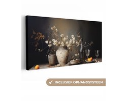 Canvas schilderij 80x40 cm - Stilleven met bloemen - Kamer decoratie accessoires - Schilderijen woonkamer - Wanddecoratie slaapkamer - Muurdecoratie keuken - Wanddoek interieur binnen - Woondecoratie huis - Bloemen schilderij