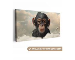 Canvas schilderij 80x40 cm - Wanddecoratie badkamer Aap - Dieren - Bad - Schuim - Muurdecoratie WC - Decoratieve accessoires - Toilet muur decoratie - Schilderijen op canvas