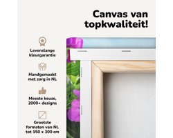 Canvas schilderij 80x40 cm - Wanddecoratie Hortensia voor blauwe lucht - Muurdecoratie woonkamer - Slaapkamer decoratie - Kamer accessoires - Schilderijen op canvas