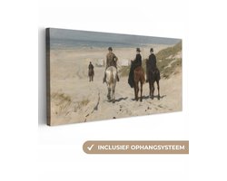Canvas schilderij 80x40 cm - Wanddecoratie Morgenrit langs het strand - Schilderij van Anton Mauve - Muurdecoratie woonkamer - Slaapkamer decoratie - Kamer accessoires - Schilderijen op canvas