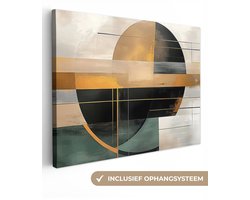 Canvas schilderij 80x60 cm - Wanddecoratie Abstract - Goud - Brons - Groen - Vormen - Modern - Muurdecoratie woonkamer - Slaapkamer decoratie - Kamer accessoires - Schilderijen op canvas