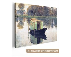 Canvas schilderij 80x60 cm - Wanddecoratie De atelierboot - Schilderij van Claude Monet - Muurdecoratie woonkamer - Slaapkamer decoratie - Kamer accessoires - Schilderijen op canvas