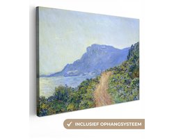 Canvas schilderij 80x60 cm - Wanddecoratie La Corniche bij Monaco - Schilderij van Claude Monet - Muurdecoratie woonkamer - Slaapkamer decoratie - Kamer accessoires - Schilderijen op canvas
