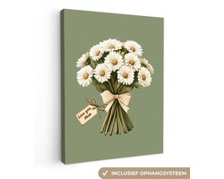 Canvas schilderij 90x120 cm - Exclusieve wanddecoratie Lint - Boeket - Groen - Quote - Muurdecoratie woonkamer - Slaapkamer decoratie - Kamer accessoires - Schilderijen op canvas - Moederdag cadeautje - Cadeau voor mama