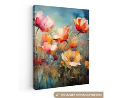 Canvas schilderij 90x120 cm - Wanddecoratie Bloemen - Watercolor - Kunst - Botanisch - Natuur - Muurdecoratie woonkamer - Slaapkamer decoratie - Kamer accessoires - Schilderijen op canvas