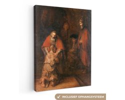 Canvas schilderij 90x120 cm - Wanddecoratie Terugkeer van de verloren zoon - Rembrandt van Rijn - Muurdecoratie woonkamer - Slaapkamer decoratie - Kamer accessoires - Schilderijen op canvas