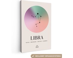 Canvas schilderij 90x140 cm - Wanddecoratie Sterrenbeeld - Libra - Weegschaal - Sterren - Zodiac sign - Muurdecoratie woonkamer - Slaapkamer decoratie - Kamer accessoires - Schilderijen