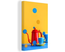 Canvas schilderij 90x140 cm - Wanddecoratie Stilleven - Koffiekan - Theemok - Muurdecoratie woonkamer - Slaapkamer decoratie - Kamer accessoires - Schilderijen