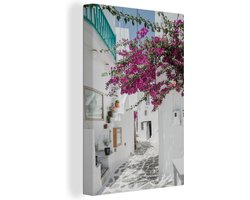 Canvas schilderij 90x140 cm - Wanddecoratie Wit - Weg - Griekenland - Muurdecoratie woonkamer - Slaapkamer decoratie - Kamer accessoires - Schilderijen