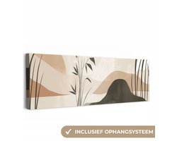 Canvas schilderij 90x30 cm - Exclusieve wanddecoratie Japandi - Landschap - Beige - Muurdecoratie woonkamer - Slaapkamer decoratie - Kamer accessoires - Schilderijen op canvas