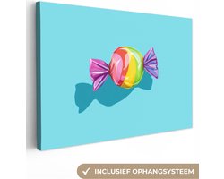 Canvas schilderij 90x60 cm - Exclusieve wanddecoratie Blauw - Snoep - Regenboog - Muurdecoratie woonkamer - Slaapkamer decoratie - Kamer accessoires - Schilderijen op canvas