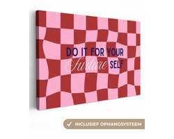 Canvas schilderij 90x60 cm - Exclusieve wanddecoratie Furture - Geblokt - Rood - Muurdecoratie woonkamer - Slaapkamer decoratie - Kamer accessoires - Schilderijen op canvas