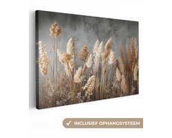 Canvas schilderij 90x60 cm - Exclusieve wanddecoratie Gedroogde Veldbloemen - Grijs - Beton - Muurdecoratie woonkamer - Slaapkamer decoratie - Kamer accessoires - Schilderijen op canvas